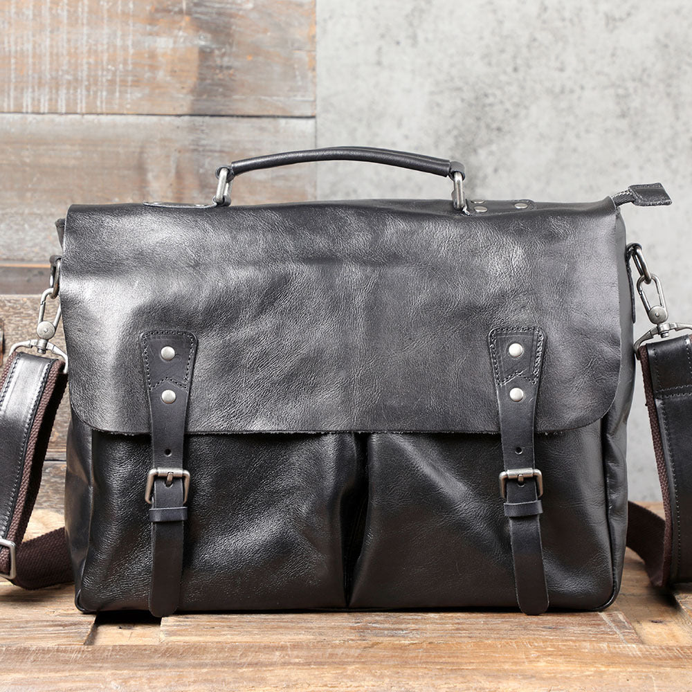 Men's First Layer Cowhide Briefcase Leather Handbag LadyShow.Store