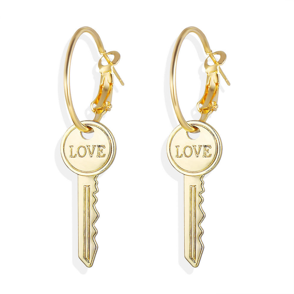 English Letter Love Key Earring