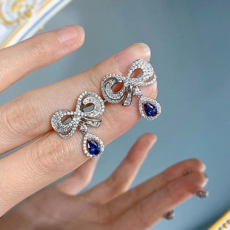S925 Silver Water Drop Bow Earrings LadyShow.Store