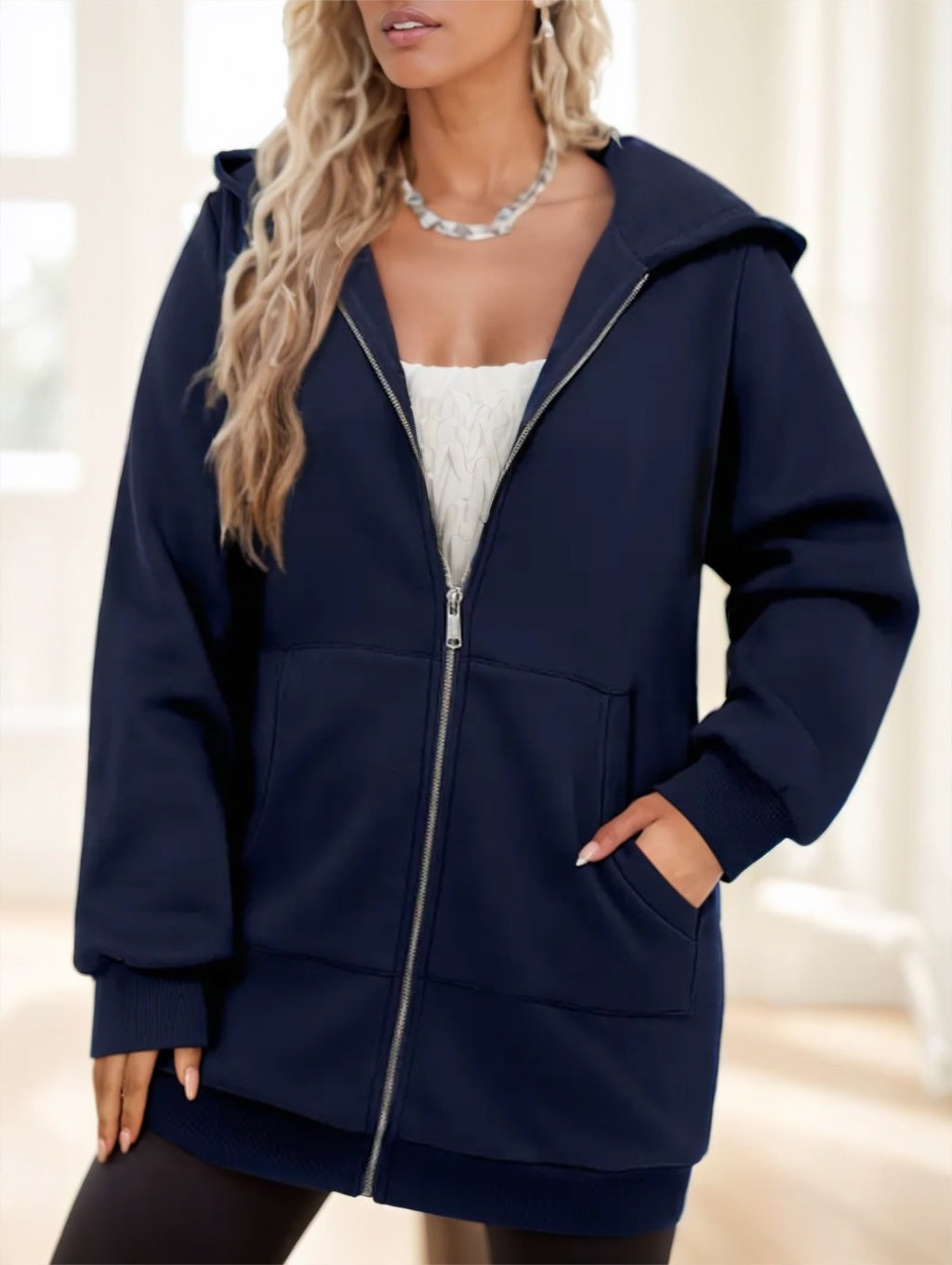 Women's Casual Long Hoodie With Zipper NorixaFashion.com