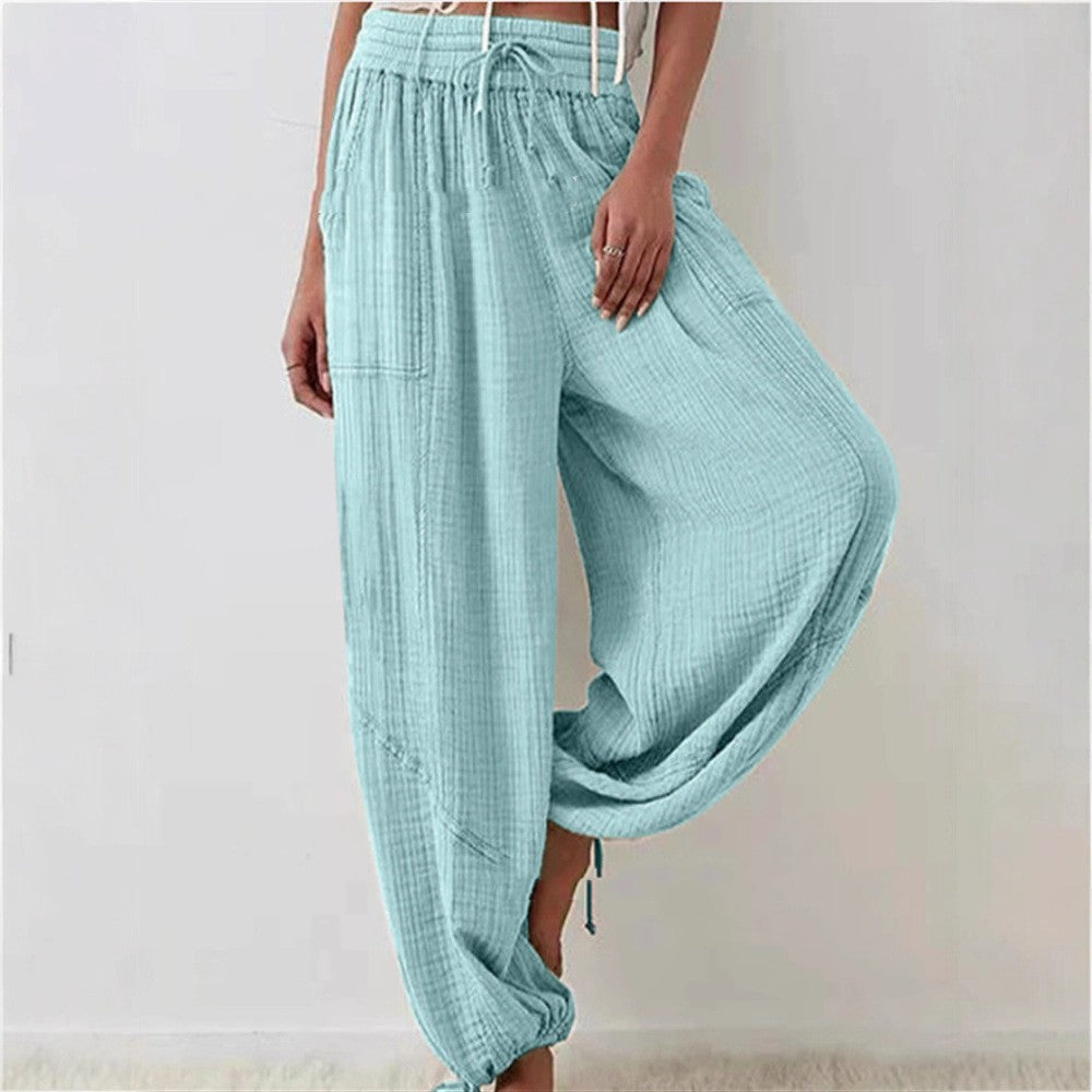 Women's Lace-up Casual Wide-leg Loose Pants NorixaFashion.com