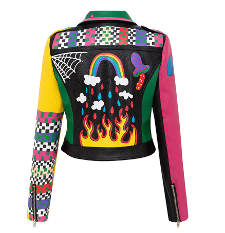 Trendy Color-blocked PU Leather Jacket for Women Pi-Mart
