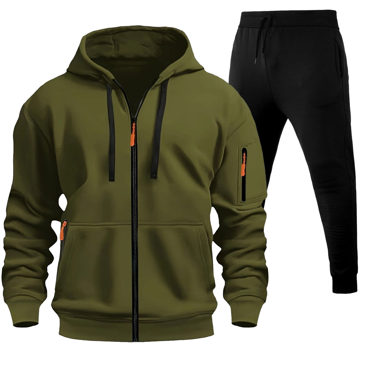 Men's Sports Hoodie Zip-up Multi-pocket Casual Hoodie Set LadyShow.Store
