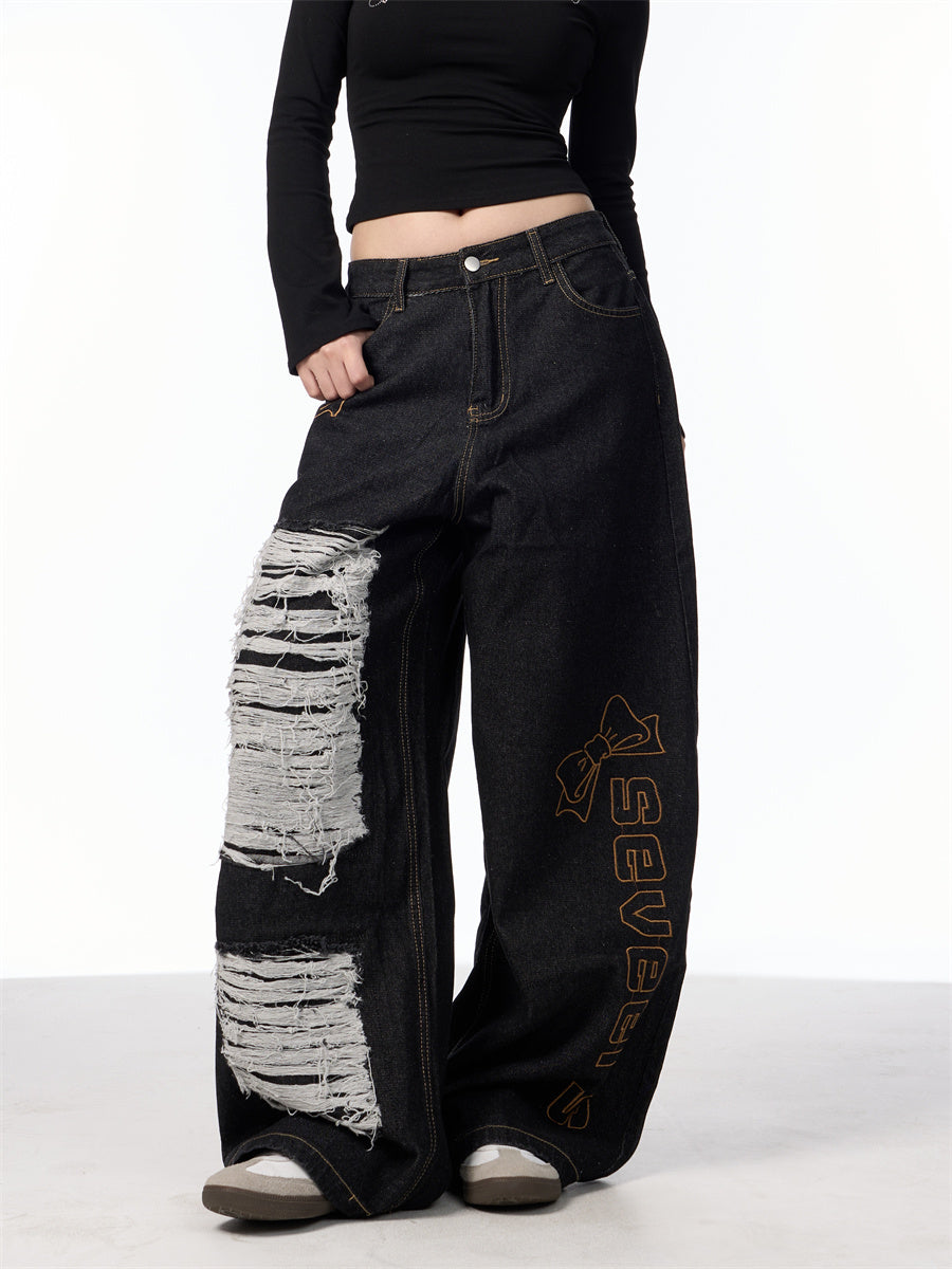 Retro Embroidered Wide-Leg Jeans NorixaFashion.com