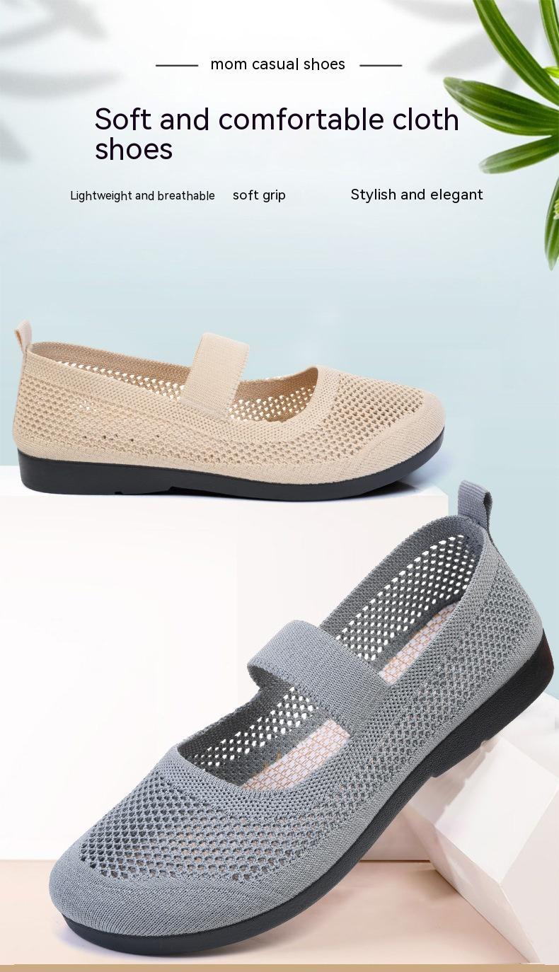 Breathable Woven Women's Casual Shoes - Lightweight Hollow Out Summer Mom Shoes with Soft PVC Sole (Black/Gray/Cyan/Apricot, Sizes 35-41) LadyShow.Store