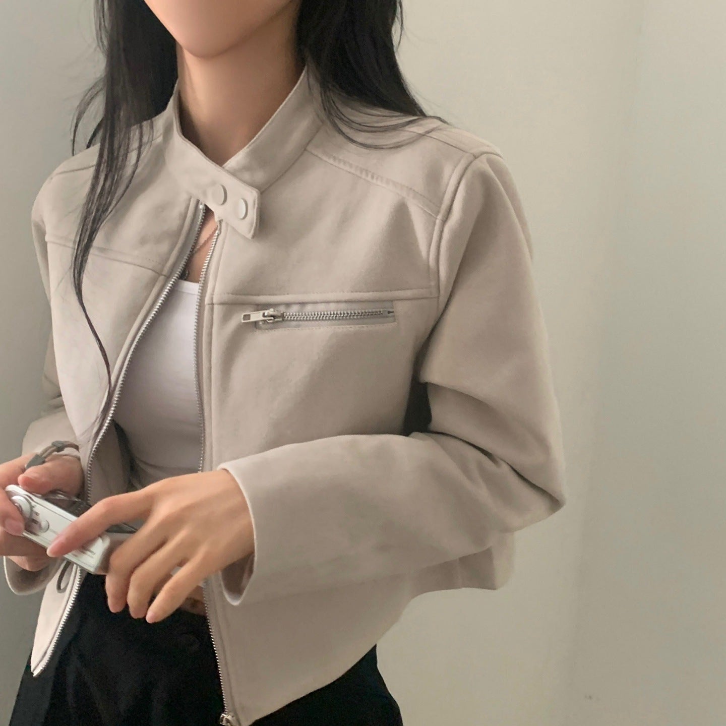 High Waist Short Jacket Suede Motorcycle Top LadyShow.Store