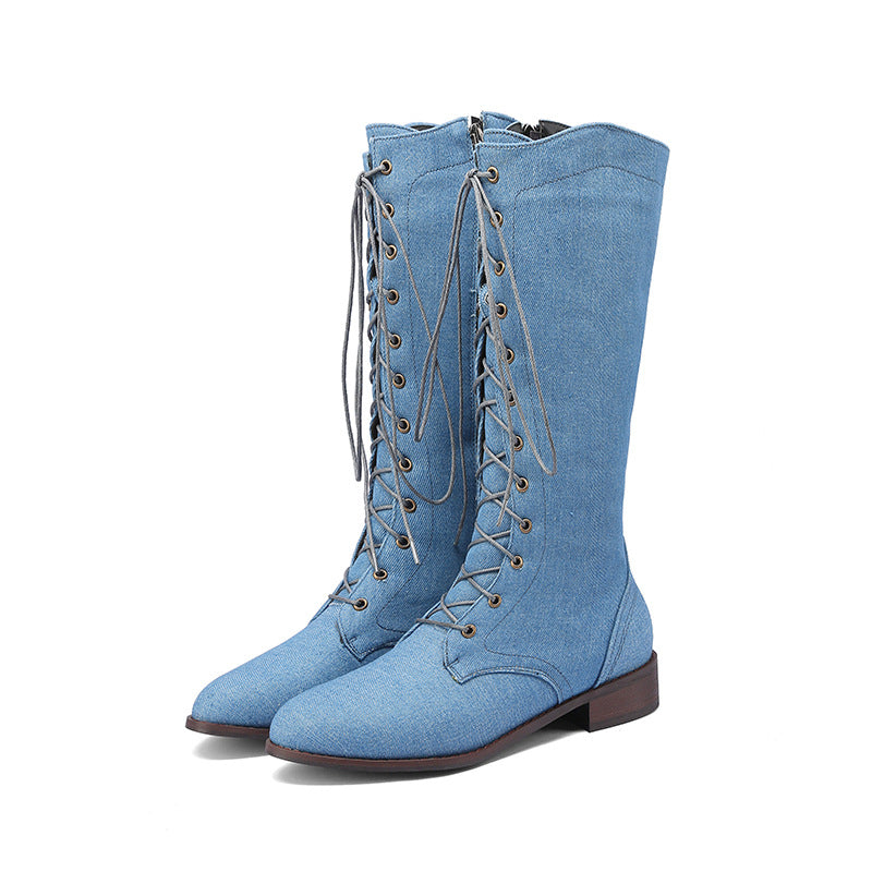 Denim Mid-calf Rider Boots For Women LadyShow.Store