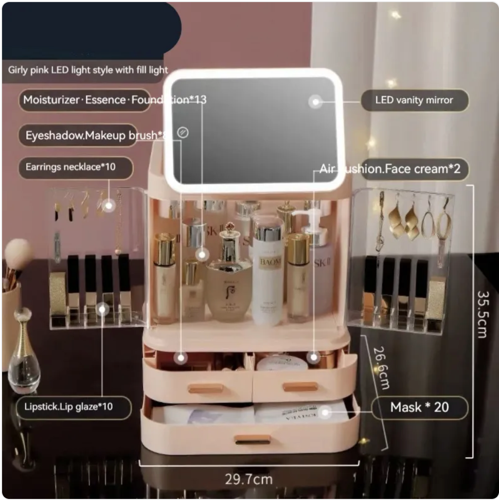 Large-Capacity Desktop Makeup Organizer with Mirror and Light LadyShow.Store