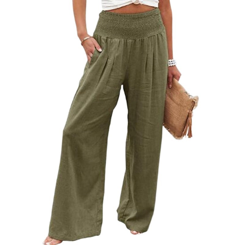 Women's Pants Casual Wide Leg Cotton Linen Loose Trousers NorixaFashion.com