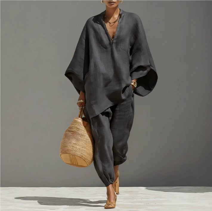 Women's Casual Loose Solid Color Shirt Set NorixaFashion.com