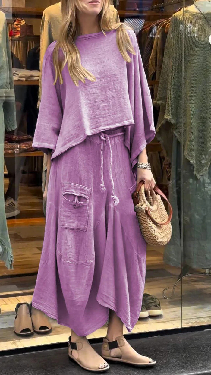 Casual Solid Color Loose Dress Two-piece Suit LadyShow.Store