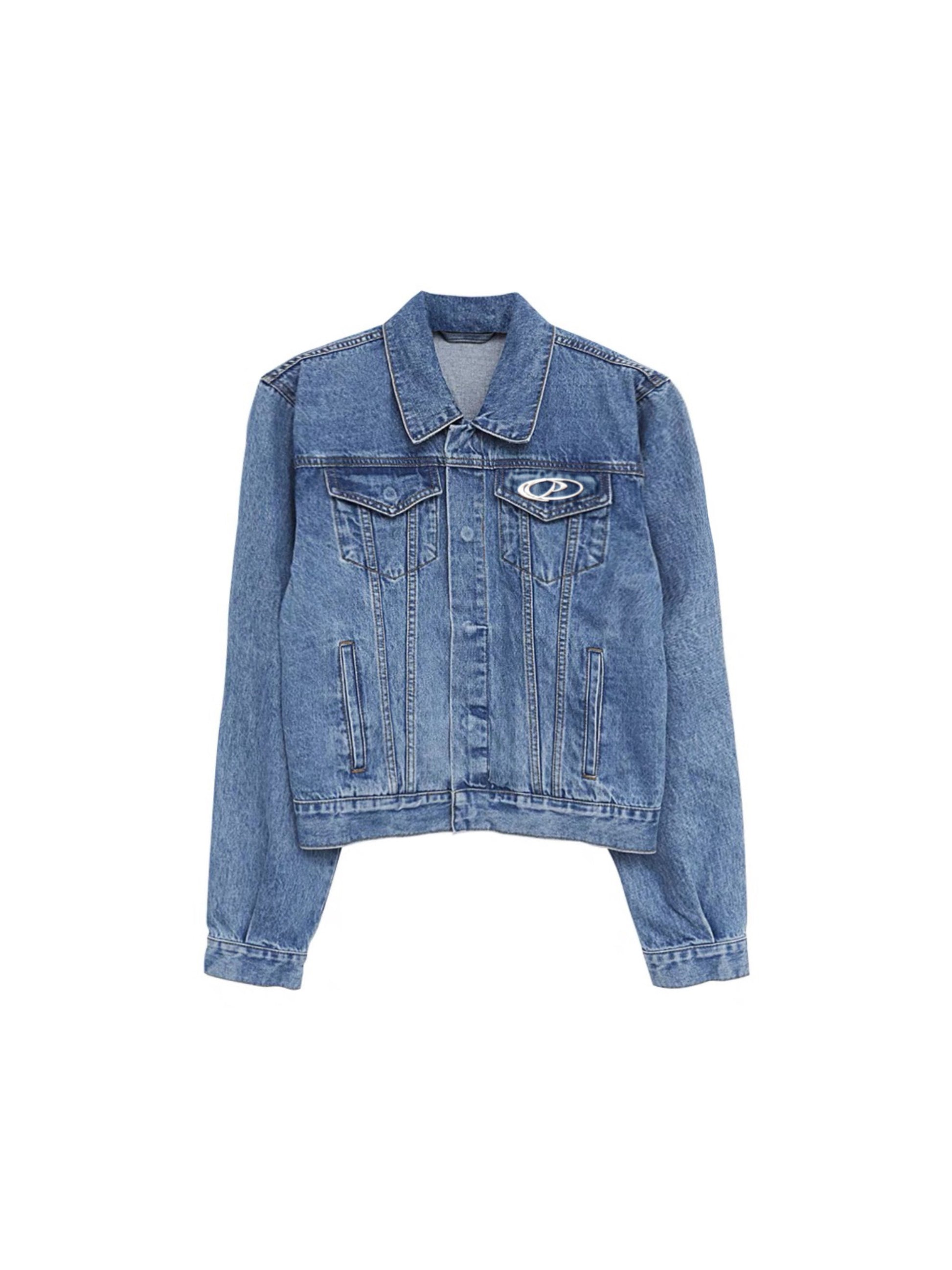 Cropped Denim Jacket with Metal Panels and Pads Pi-Mart