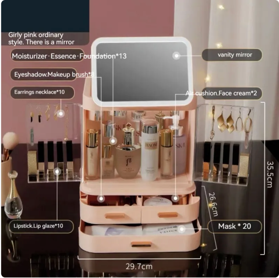 Large-Capacity Desktop Makeup Organizer with Mirror and Light LadyShow.Store