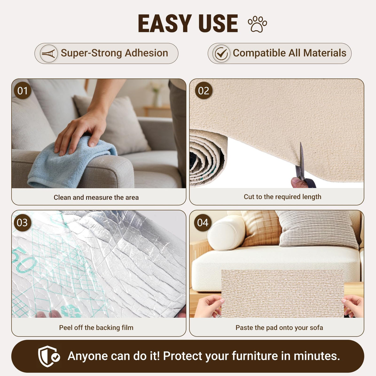 Cat Scratch Furniture Protector, DIY Cat Scratching Mat For Couch, Sofa, Wall,Cat Post,Cat Tree Durable Furniture Guards Couch Scratcher From Cats Claws Scratching For Indoor Pets Fashion
