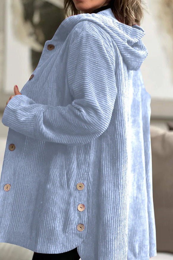Women's Corduroy Hooded Jacket Fashion Warm Pockets Button Mid-length Top Casual Fall Winter Outwear Clothing LuxuryLifeWay Online Store