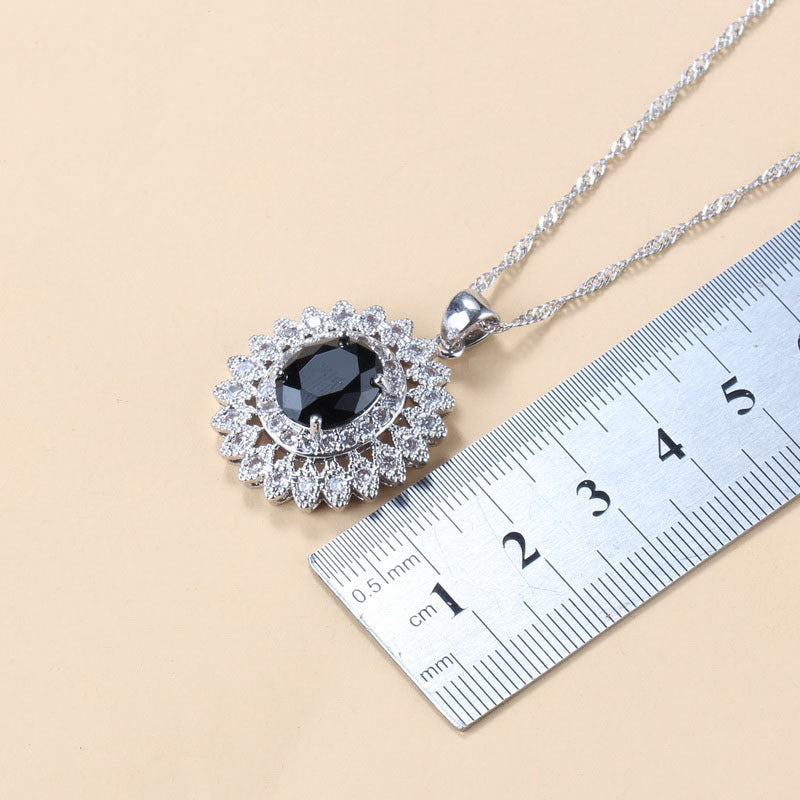 Garnet Cubic Zirconia Earrings Pendant Necklace Bracelet Ring Gift 4 PCs Set LadyShow.Store