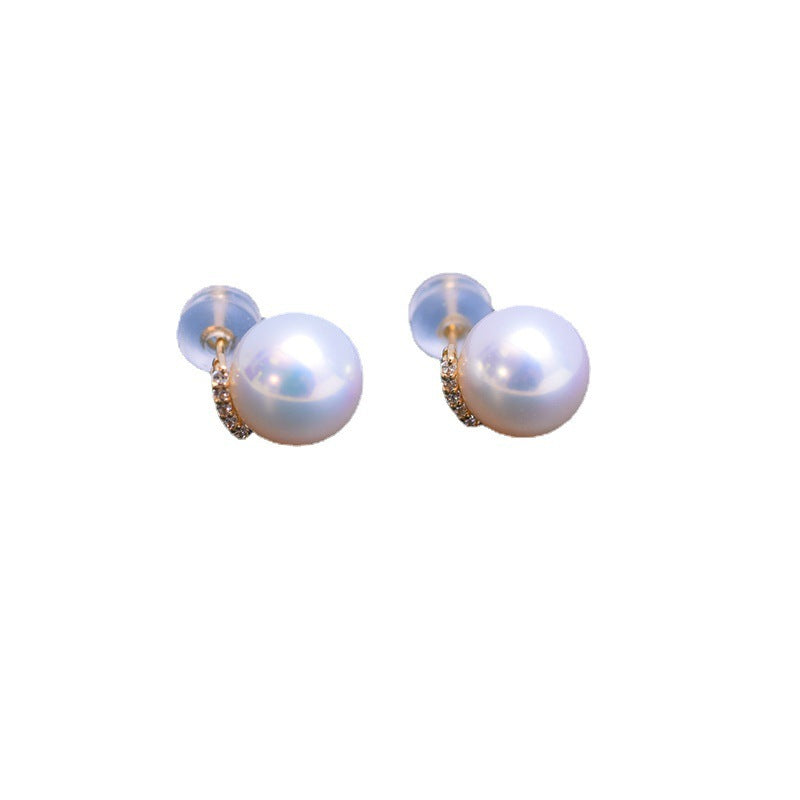 Women's Fashion Simple White Perfect Circle Pearl Stud Earrings