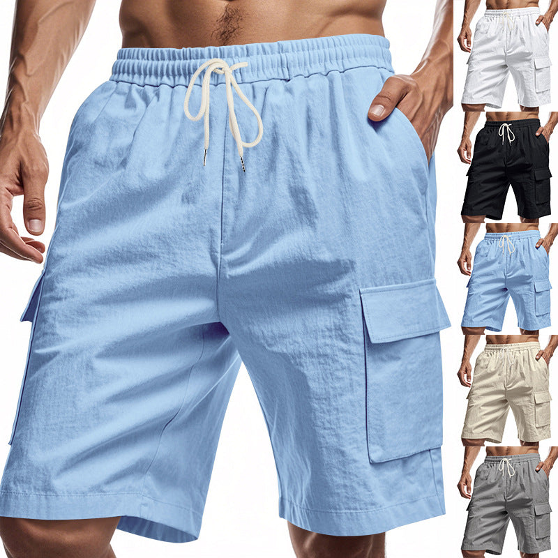 Loose Sports And Leisure Solid Color Linen Drawstring Shorts NorixaFashion.com
