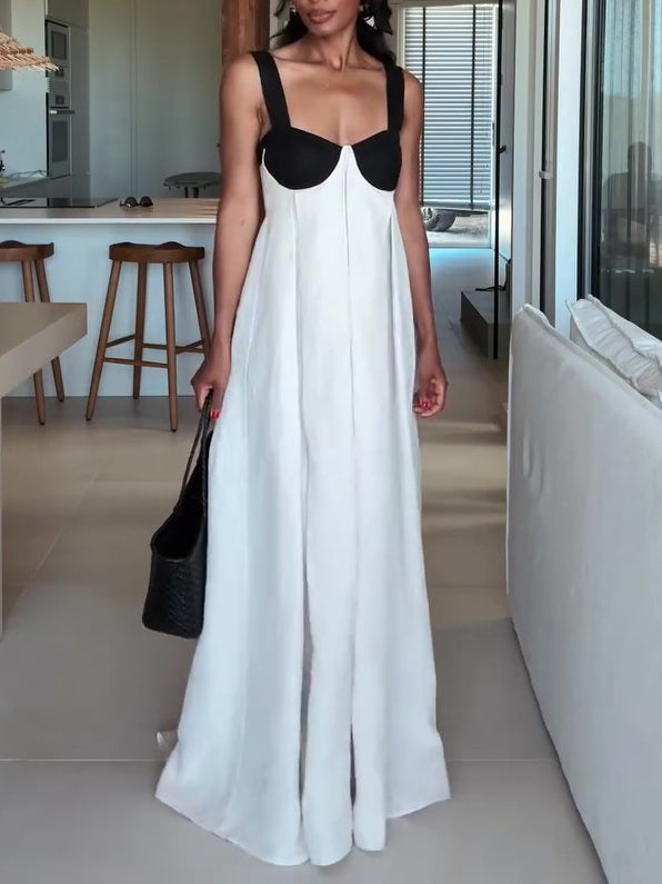 Two - Tone Bustier - Style Maxi Dress With Open Back NorixaFashion.com