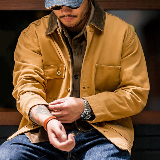 Retro Heavy Canvas Workwear Jacket Lapel Multi-pocket Jacket Best YouTube Store