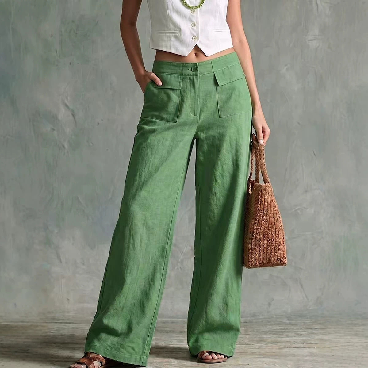 Women's Solid Color Loose Fit Casual Pants - Elastic Waist Trousers for Daily Wear NorixaFashion.com