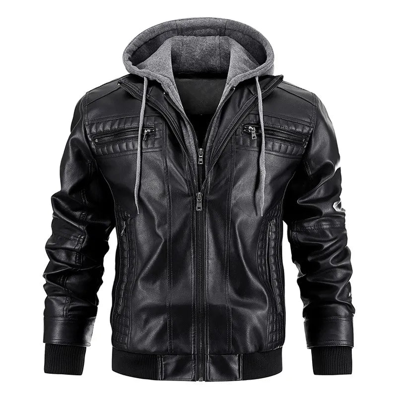Leather Hooded Winter Jacket Pi-Mart