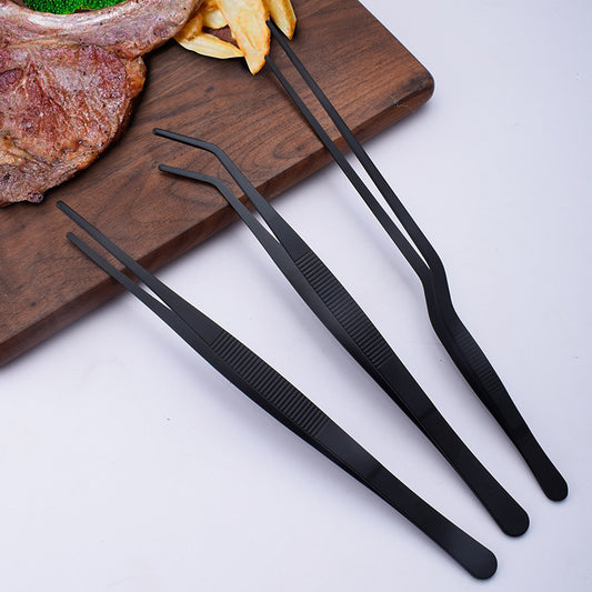 Stainless Steel Barbecue Tongs Outdoor Retro Long-handle Clip Fried Steak Anti-scald Restaurant Kitchen Plate Holder