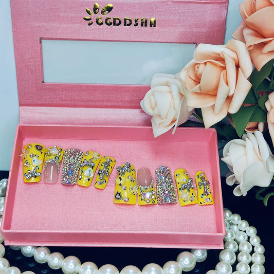 GGddsha Duck Nails Handmade PMMA Acrylic MediumSquare Fake Nails With Rhinestones Love Butterfly DesignReusable Full Coverage Duck Ladies Fake Nail,Sunlit Cherub Tri Light Beauty