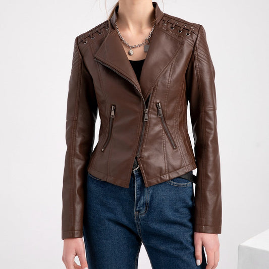 Slim Fit Thin Leather Coat Women's Motorcycle Clothing Best YouTube Store
