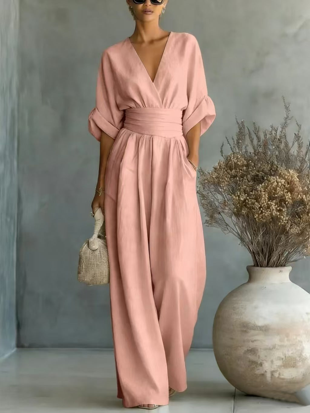 Elegant Waist-cinching V-neck Slimming Chic Jumpsuit For Women NorixaFashion.com