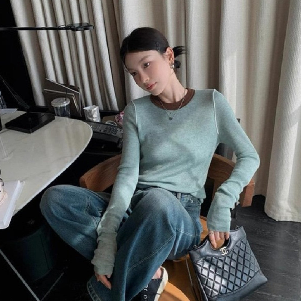 Women's Casual Round-Neck Color-Block Patchwork Top LadyShow.Store