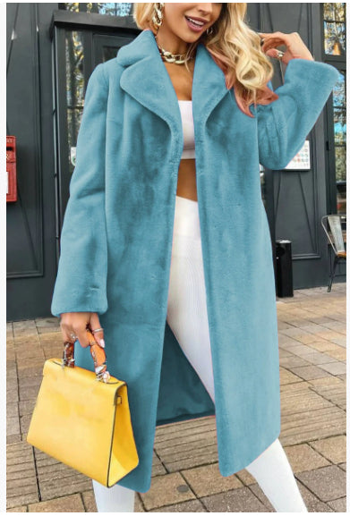 Women's Fashionable Elegant Lace-up Turn-down Collar Plush Long Coat LuxuryLifeWay Online Store