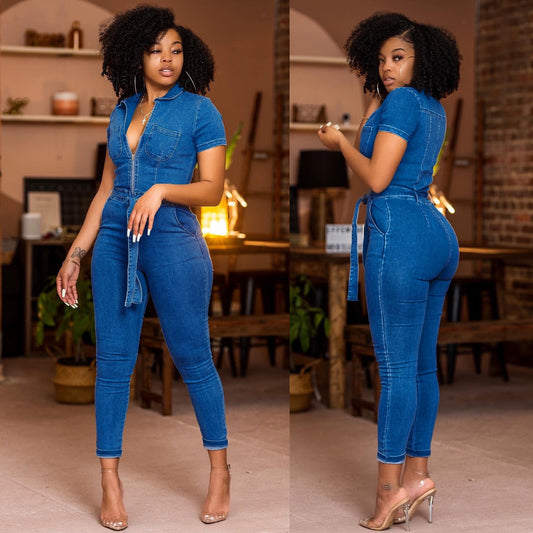 Fashionable Washed Sleeveless Denim Jumpsuit Pi-Mart