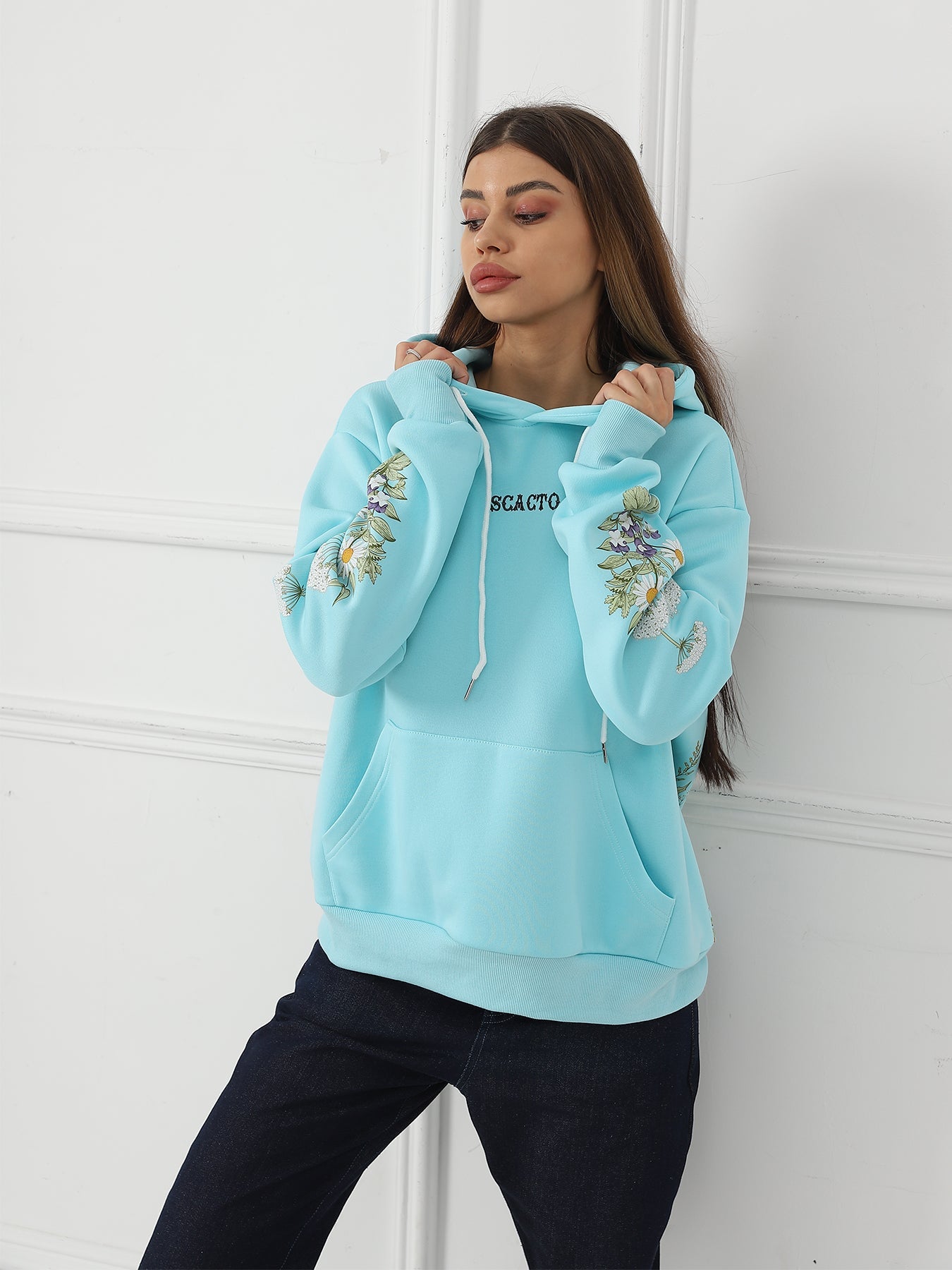 Women's Solid Color Floral Long Sleeved Sweatshirt LadyShow.Store