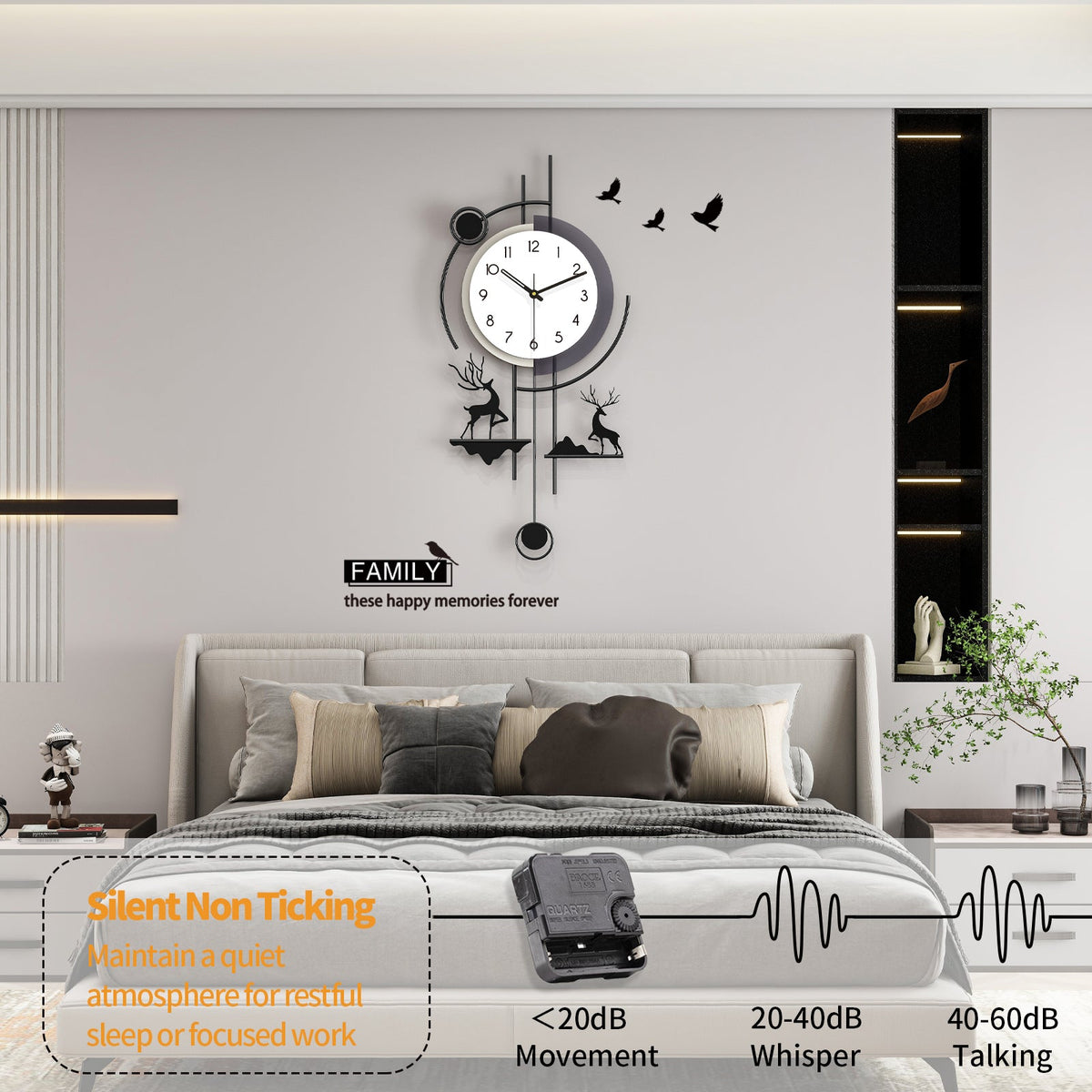 Modern Abstract Wall Clock Metal Decorative Pendulum Home Decor Design PearlNestDecor.com