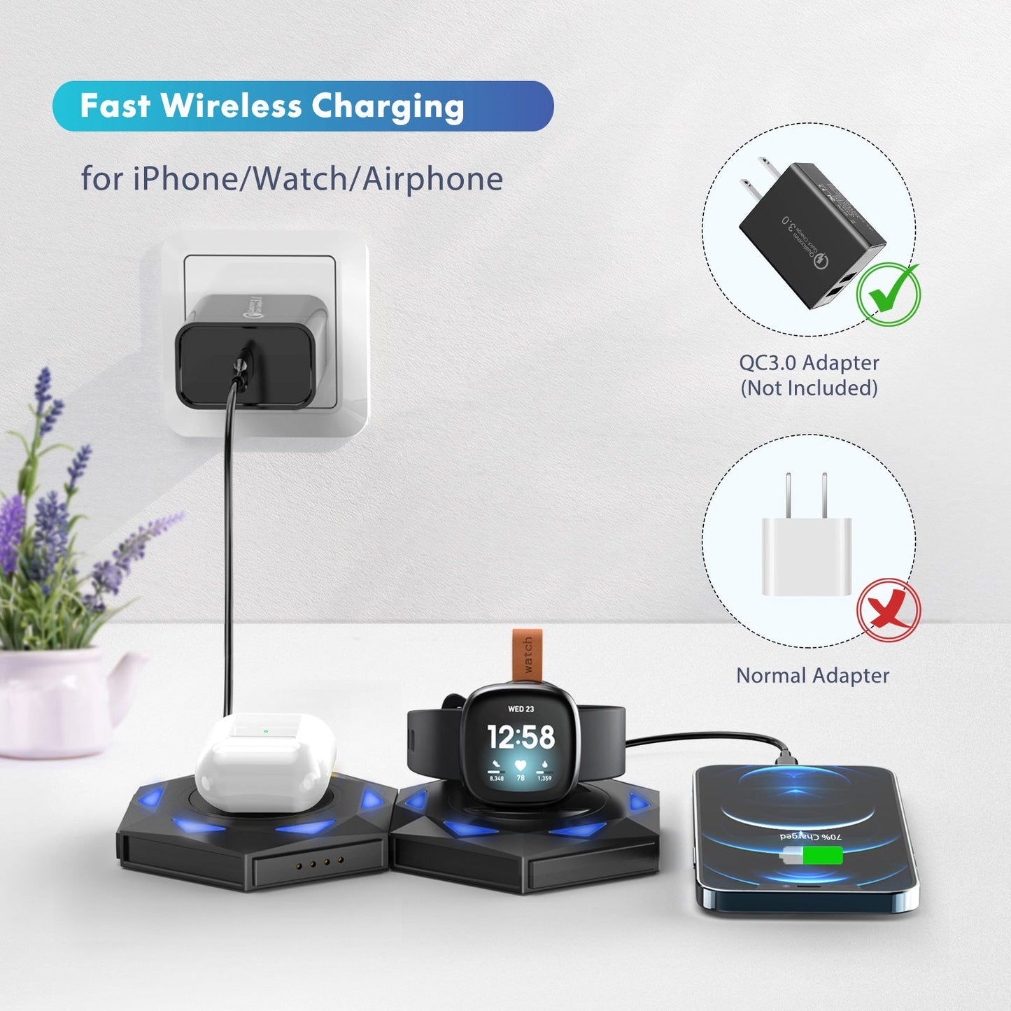 Fit for Apple 3-in-1 wireless charger fitbit versa3/sense watch wireless charger LuxuryLifeWay Online Store