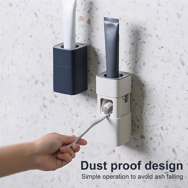 Wall Mounted Automatic Toothpaste Squeezer Self-adhesive Punch-free Dustproof Lazy Toothpaste Dispenser Bathroom Accessories Set