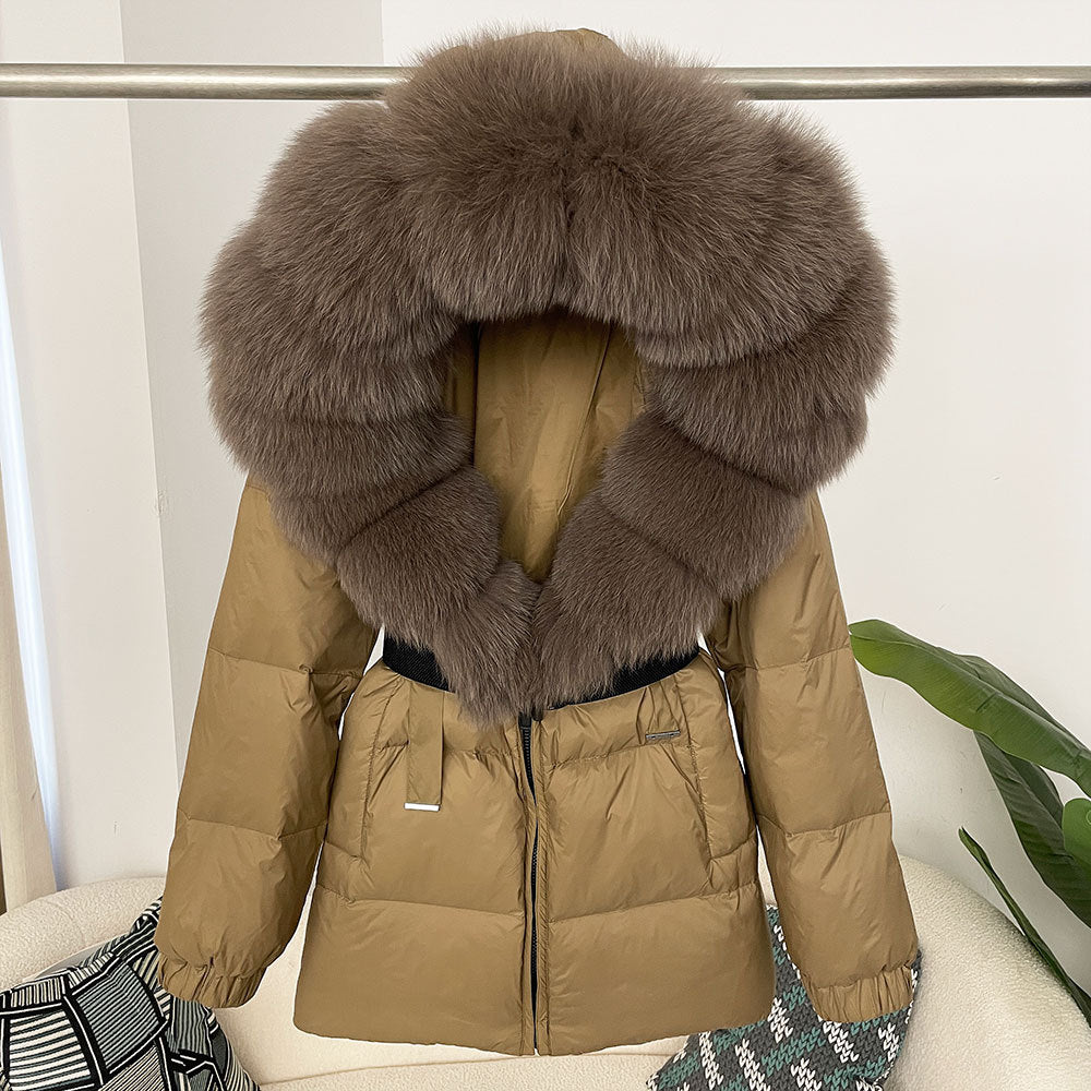 Oversized Real Fox Fur Collar Hooded White Duck Down Jacket Best YouTube Store