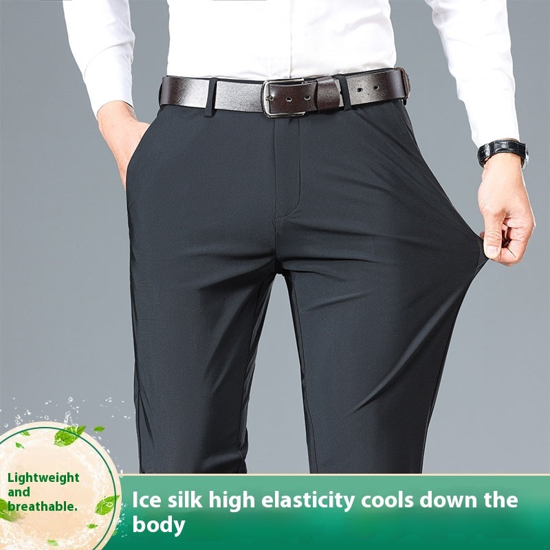Men's High Elastic Jinammonia Ice Silk Casual Pants NorixaFashion.com