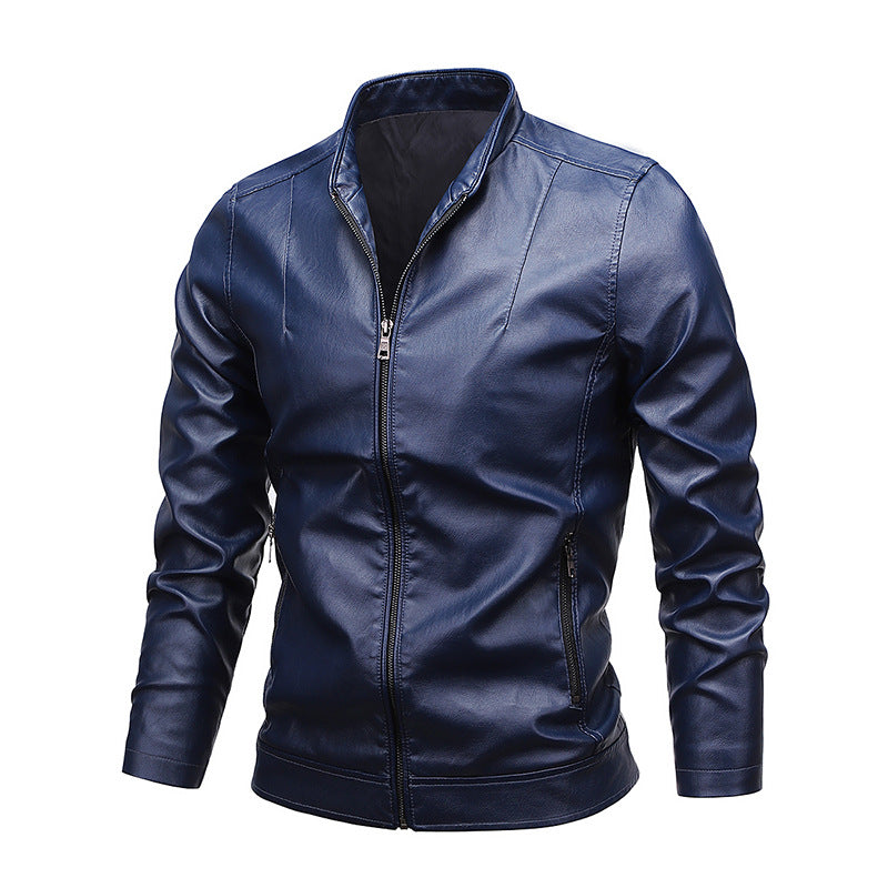Amazon Men's 2026 Autumn New Foreign Trade Collar Men's Motorcycle Leather Washed Pu Leather Jacket Coat Top NorixaFashion.com