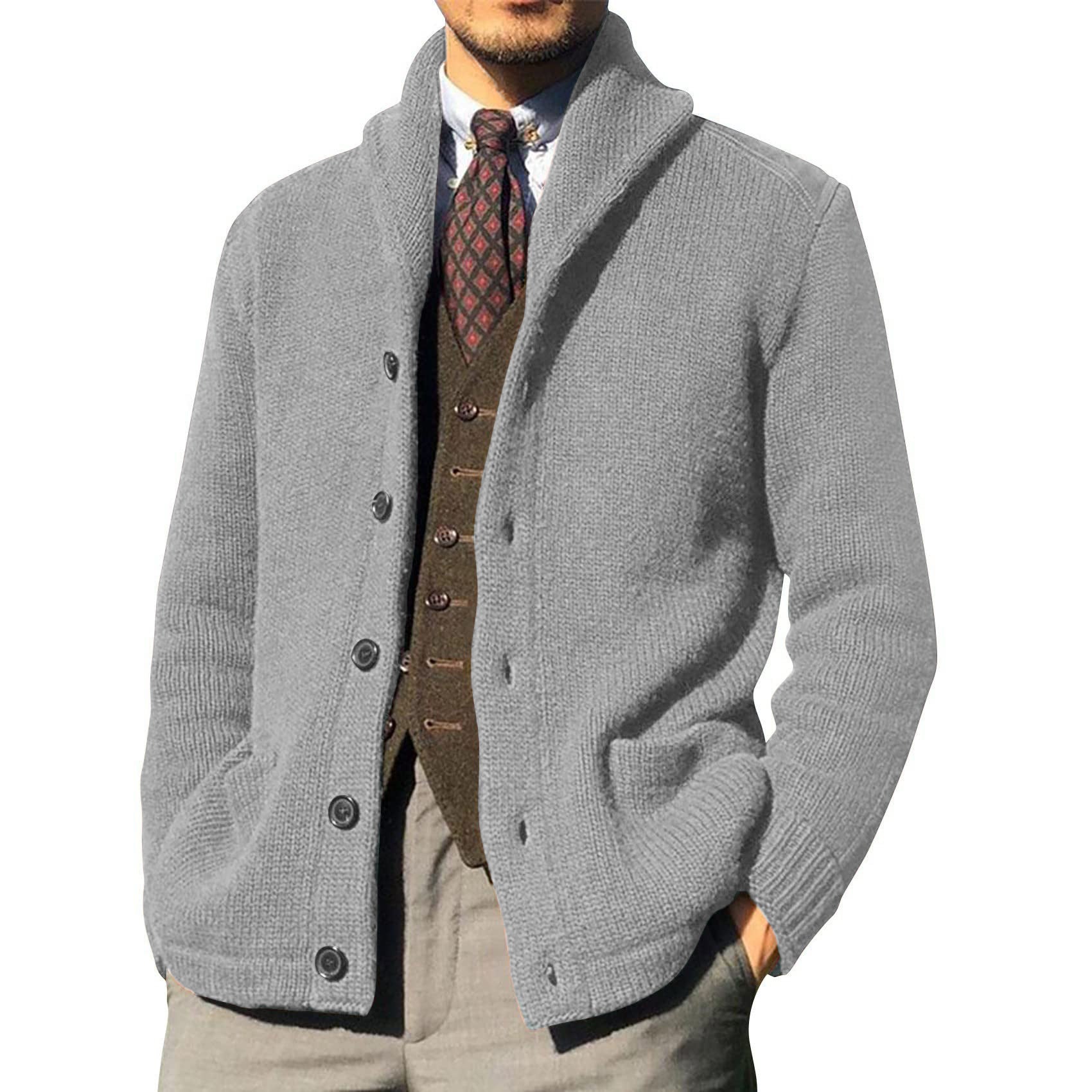 New Sweater Men's Euro American Solid Long Sleeve Knitted Cardigan LadyShow.Store
