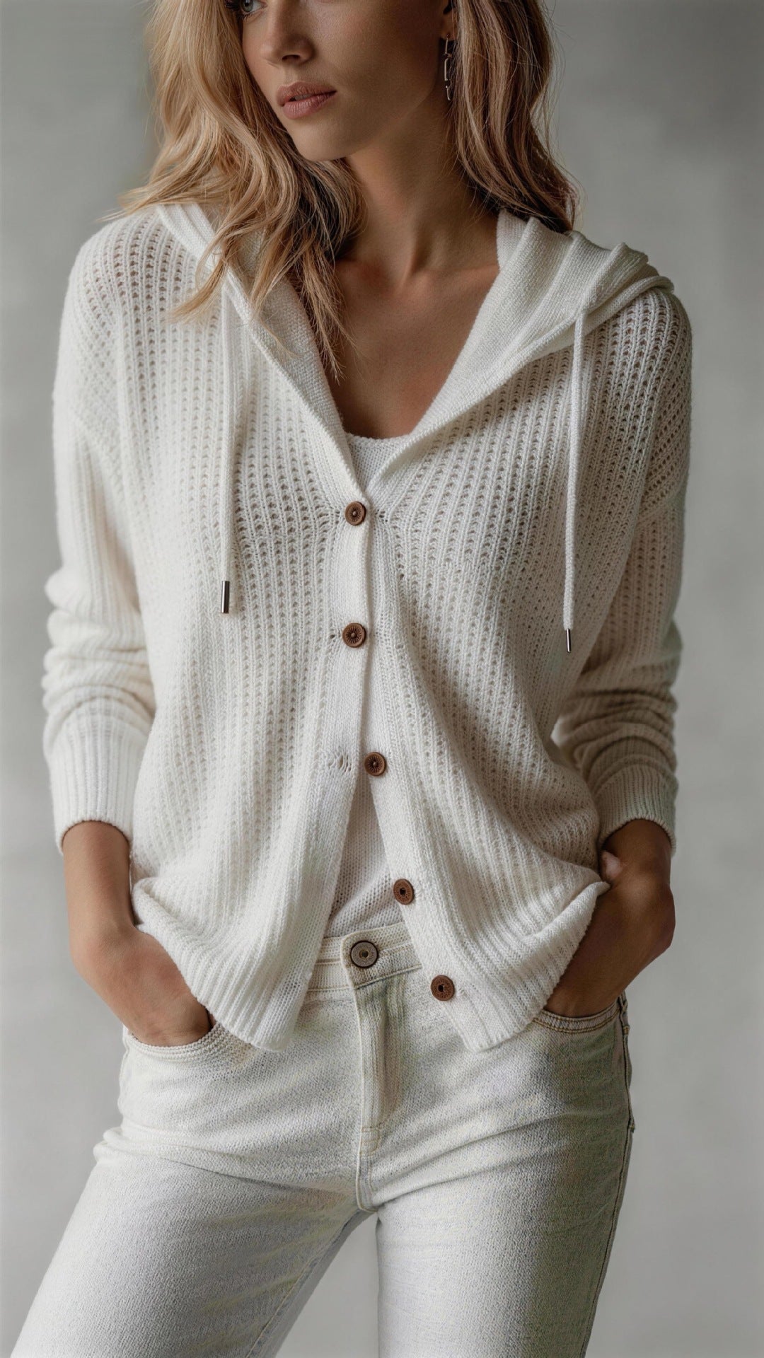 Hooded Knitted Cardigan Womens Loose-Fit Coat NorixaFashion.com
