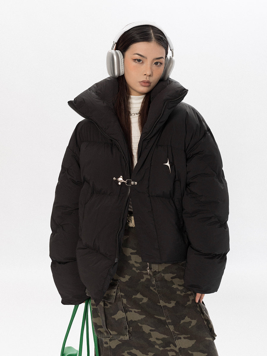 Asymmetrical Metal Decoration Fashionable Bread Jacket CJD