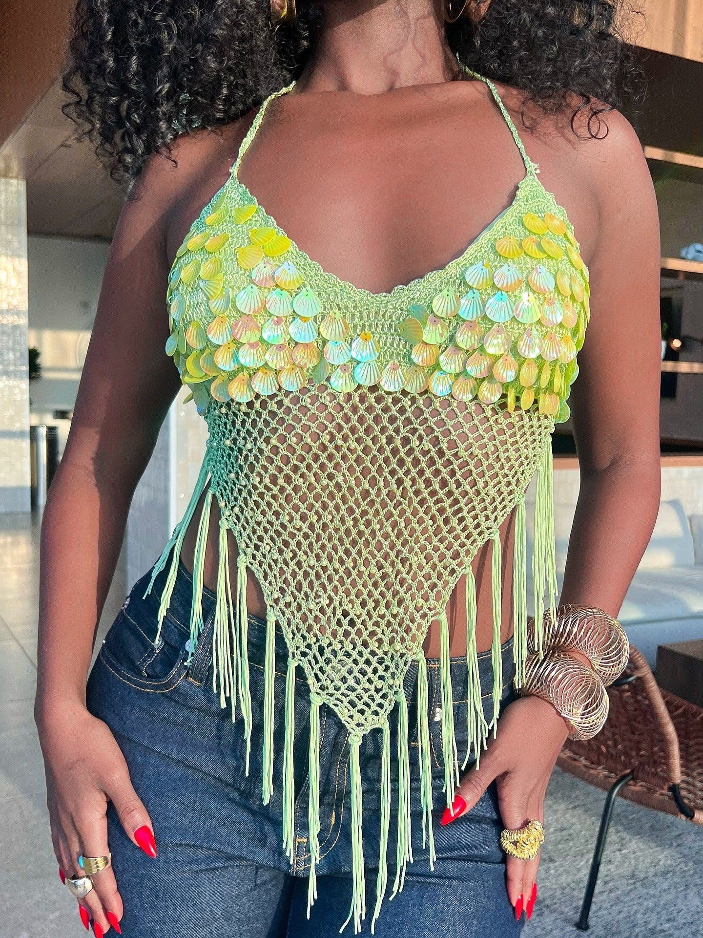 Beach Vacation Sequined Tassel Camisole Top NorixaFashion.com