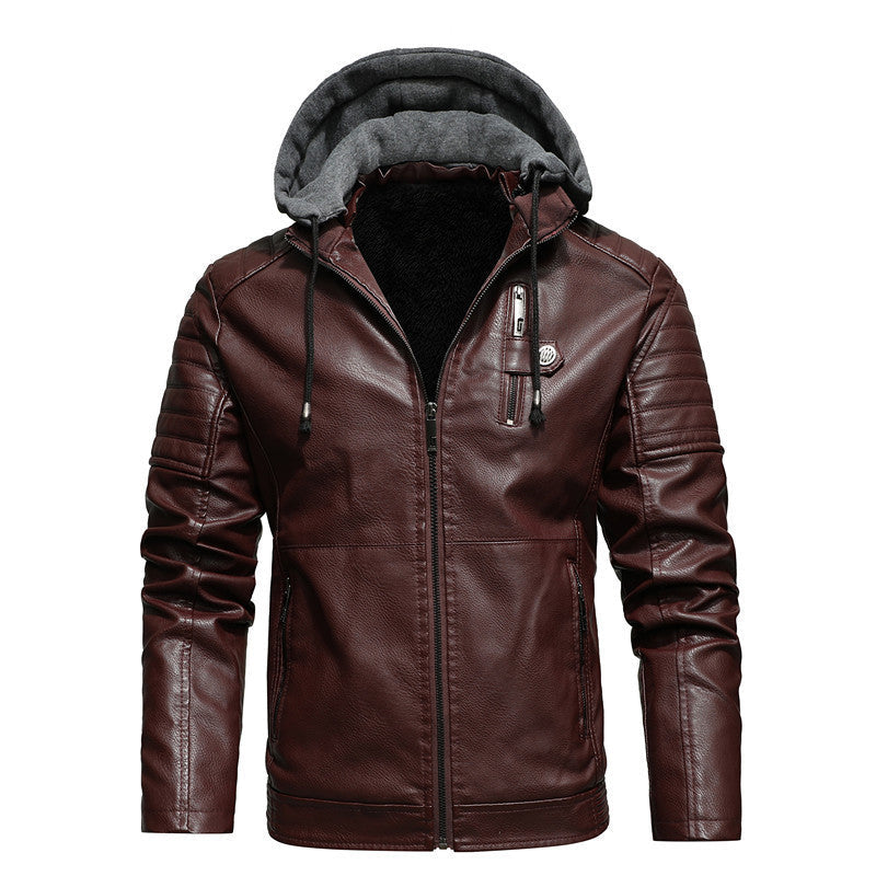 2026 Autumn And Winter New Men's Leather Jacket, Youth Men's Coat, Fleece-Lined Hooded Leather Jacket, Men's Jacket, Factory Ready Stock NorixaFashion.com