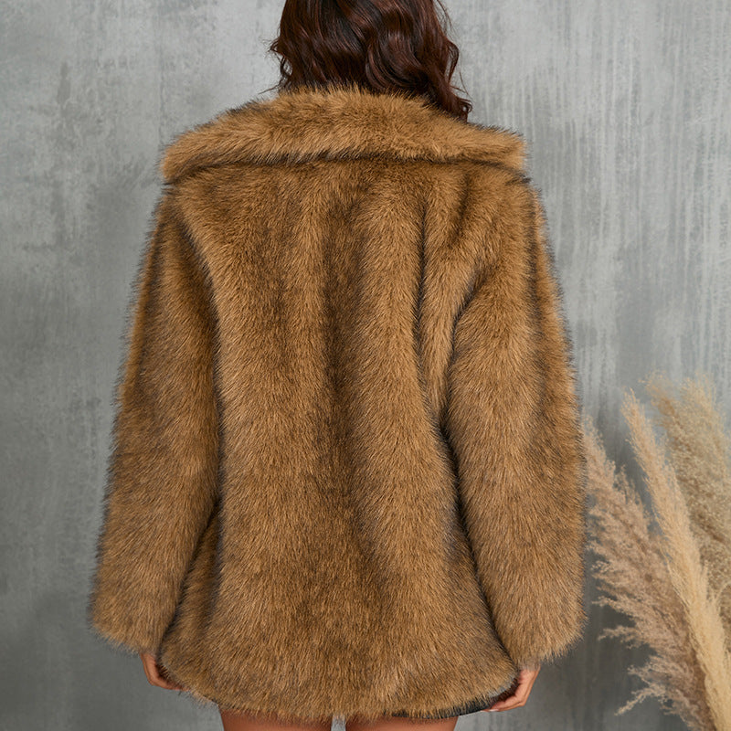Winter Coat Warm Lapel Long Fluffy Faux Fur Coat Women Loose Long Sleeve Jacket Outerwear Clothing LuxuryLifeWay Online Store