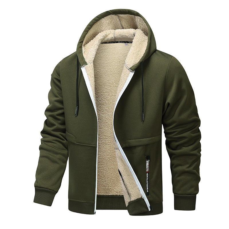 Casual Hoodies For Men Heavyweight Fleece Sweatshirt Winter Thick Sherpa Lined Hooded Zipper Jacket Thick Streetwear Coats LadyShow.Store