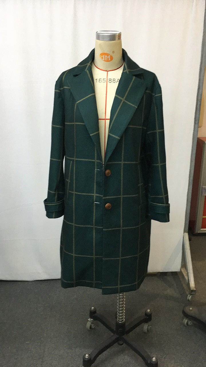 Plaid Mid-length Lapel Large Size Jacket CJD