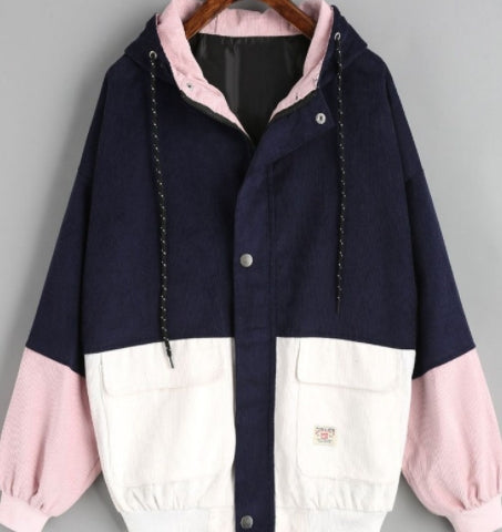 Spring Loose Cotton Corduroy Hooded Jacket for Women Pi-Mart