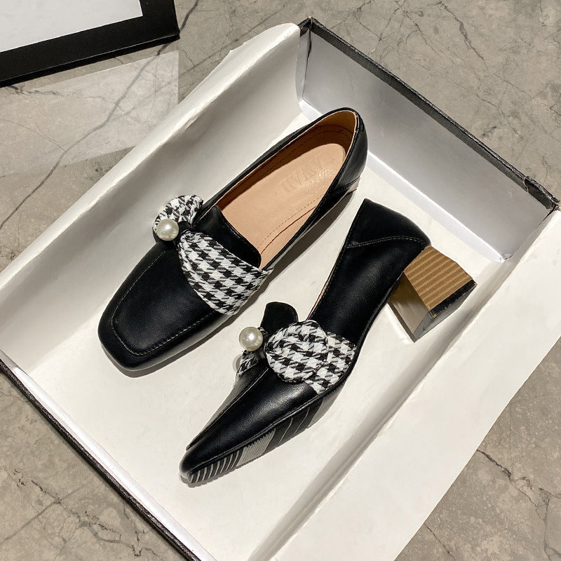Women's High Heel Leather Shoes British Style Loafers Thick Heel Single Shoes Women LadyShow.Store